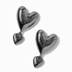 Pendantes 4 cm cœur bombé double couleur hématite