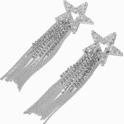 Pendantes 10 cm franges étoile strass couleur argentée