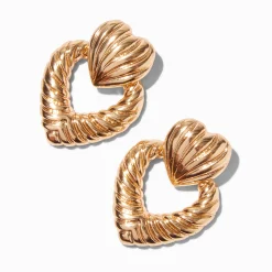 Pendantes 4 cm heurtoir de porte cœur rainurées couleur dorée