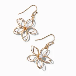 Pendantes 2,5 cm perle d'imitation et fleur en fil métallique couleur dorée