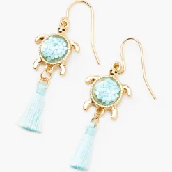 Pendantes 4 cm pompons et tortues en turquoise d'imitation