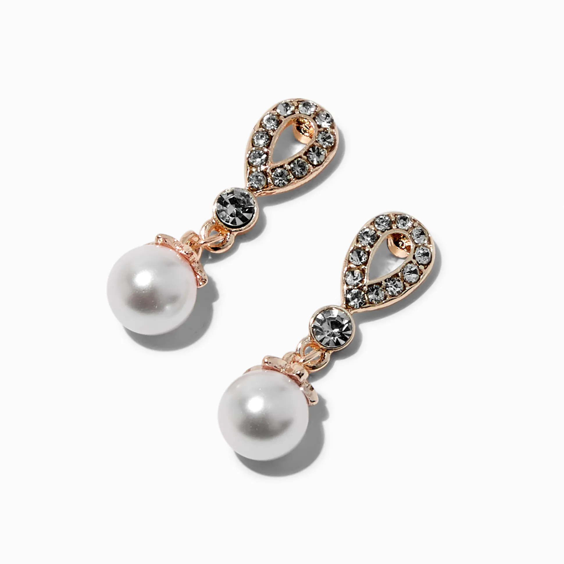 Pendantes 2,5 cm strass et perle d'imitation couleur doré rose