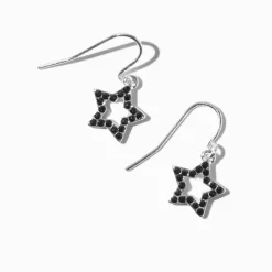 Pendantes 1,5 cm étoile couleur argentée strass noirs