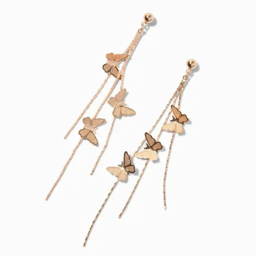 Pendantes 10 cm triple papillon couleur dorée