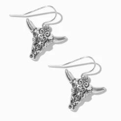 Pendantes cowgirl vache longhorn couleur argentée
