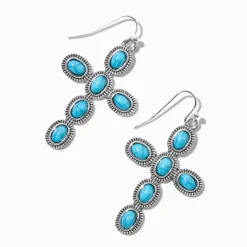 Pendantes croix cowgirl turquoise d'imitation
