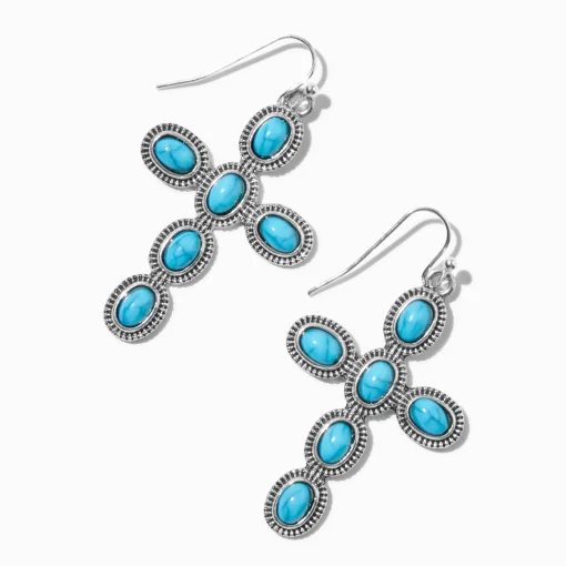 Pendantes croix cowgirl turquoise d'imitation