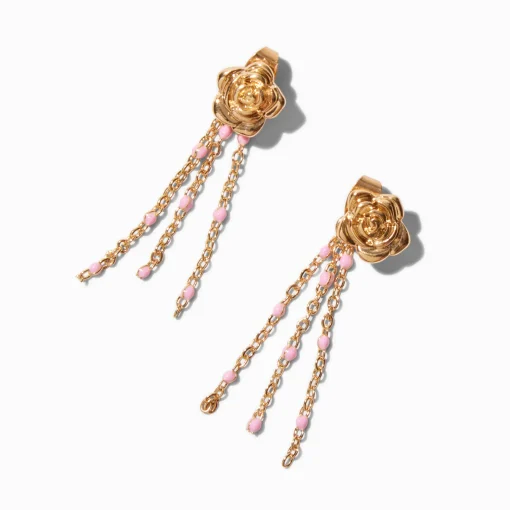 Pendantes devant derrière perlées rose sculptée couleur dorée