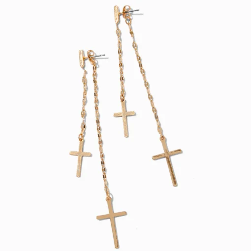 Pendantes devant-derrière avec chaînes guirlande et croix couleur dorée