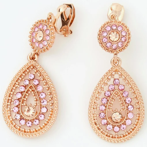 Pendantes en gouttes à clip 5 cm couleur doré rose