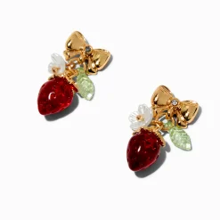Pendantes fraise à nœud couleur dorée