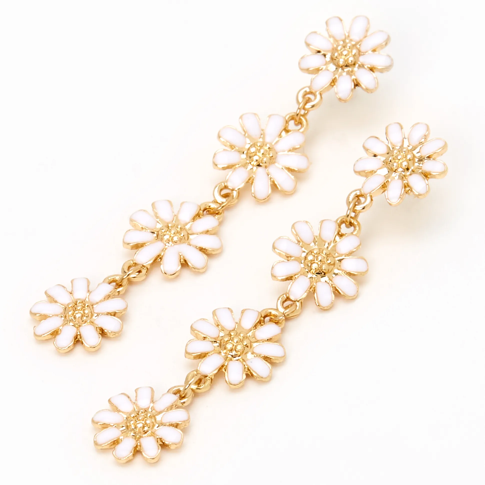 Pendantes linéaires à fleurs 5 cm couleur dorée - Blanc