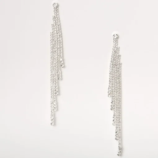 Pendantes linéaires à étages 9 cm avec strass couleur argentée