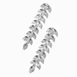 Pendantes linéaires 5 cm couleur argentée feuilles en strass
