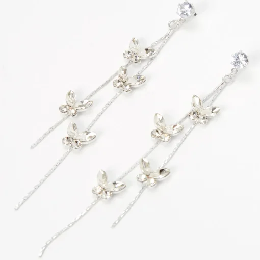 Pendantes linéaires couleur argentée 8 cm papillons en zircon cubique d'imitation