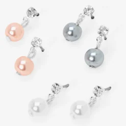 Pendantes perles d’imitation et strass 1,5 cm couleur argentée - Lot de 3