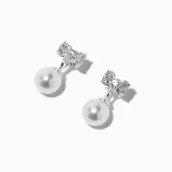 Pendantes perles d'imitation nœud en zircon cubique couleur argentée C LUXE by Claire’s