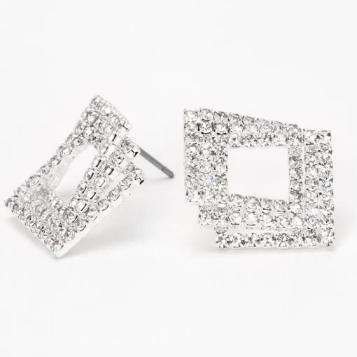 Pendantes strass triple carré 5 cm couleur argentée