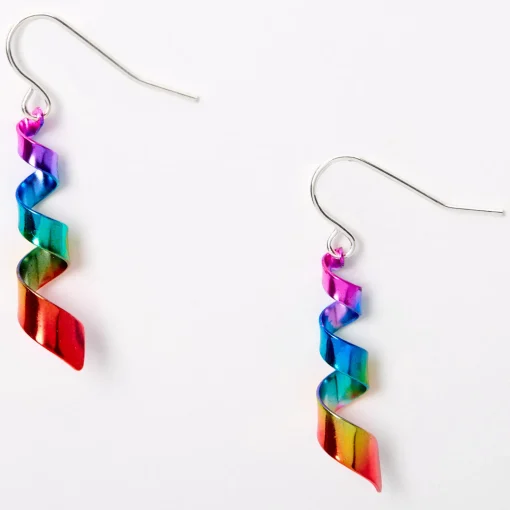Pendantes torsadées ruban arc-en-ciel 2,5 cm couleur argentée