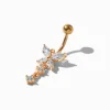 Piercing barre de nombril 1,6 mm avec breloque papillon en zircon cubique et acier inoxydable couleur dorée
