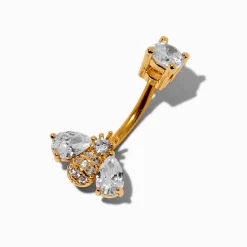 Piercing barre de nombril bourdon 1,6 mm en zircon cubique et acier inoxydable couleur dorée
