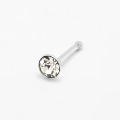 Piercing de nez avec strass rond à facettes 0,6 mm couleur argentée