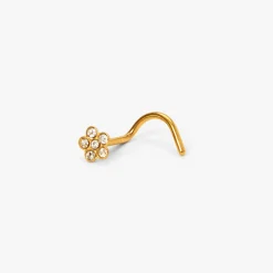 Piercing de nez 0,8 mm fleur décorée couleur dorée et couleur titanée