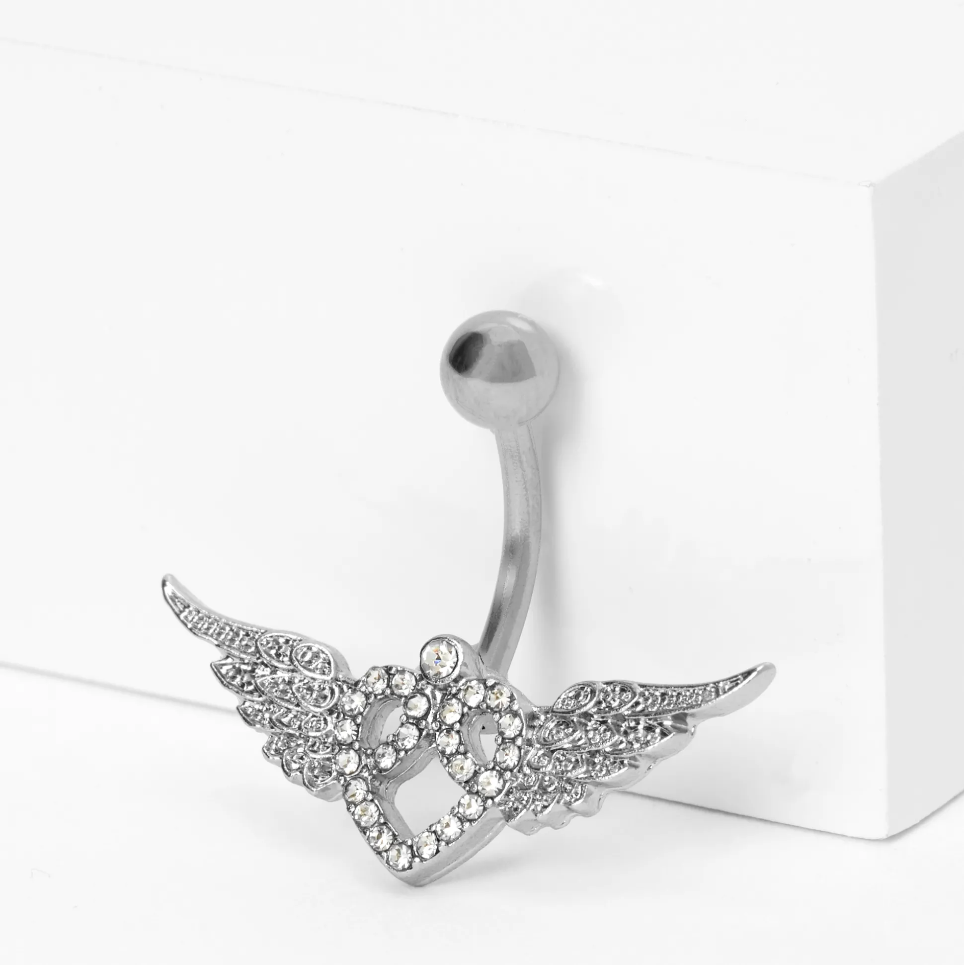 Piercing de nombril ailes cœur 1,6 mm couleur argentée