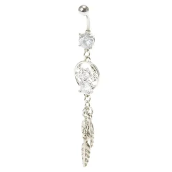 Piercing de nombril attrape-rêves couleur argentée en zircon cubique d’imitation 14 g