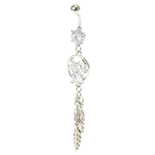 Piercing de nombril attrape-rêves couleur argentée en zircon cubique d’imitation 14 g
