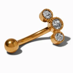 Piercing de nombril couleur dorée 1,6 mm triple en zircon cubique