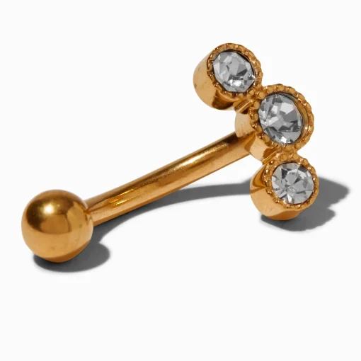 Piercing de nombril couleur dorée 1,6 mm triple en zircon cubique