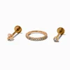 Piercings de cartilage sans filetage anneau et clous 1,0 mm en zircon cubique et acier inoxydable couleur dorée - Lot de 3