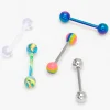 Piercings de langue arc-en-ciel aux designs variés 1,6 mm couleur argentée - Lot de 5