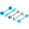Piercings de langue marbré 1,6mm couleur argenté - Bleu, lot de 5