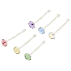Piercings de nez avec strass pastel 0,6 mm couleur argentée - Lot de 6