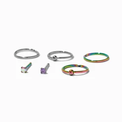 Piercings de nez divers 0,8 mm en titane anodisés multicolores - Lot de 6
