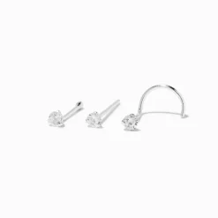 Piercings de nez 0,6 mm en zircon cubique couleur argentée - Lot de 3