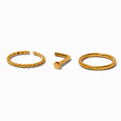 Piercings pour le nez variés anneaux et clou 1,0 mm en titane couleur dorée - Lot de 3
