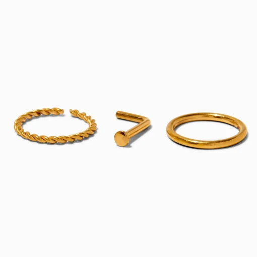 Piercings pour le nez variés anneaux et clou 1,0 mm en titane couleur dorée - Lot de 3