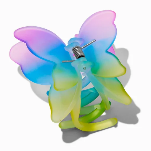 Pince à cheveux effet givré papillon arc-en-ciel
