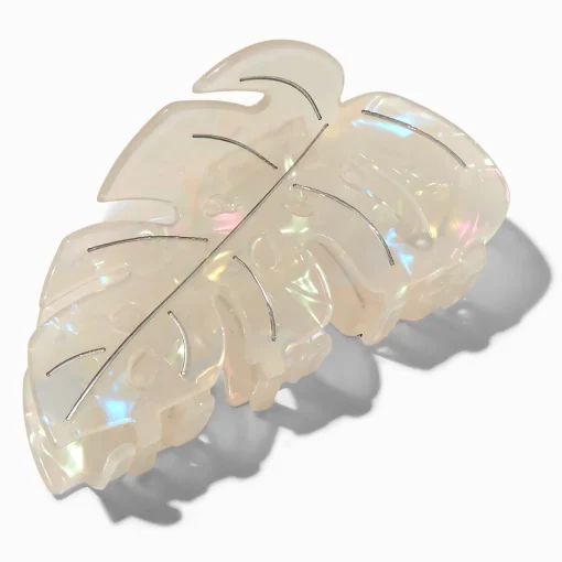 Pince à cheveux feuille iridescente blanche