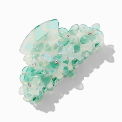 Pince à cheveux fleur strass bleue
