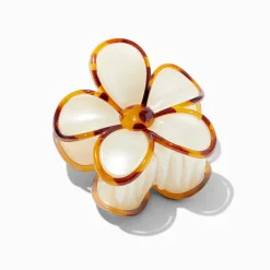 Pince à cheveux fleurs linéaires crème et couleur écaille de tortue