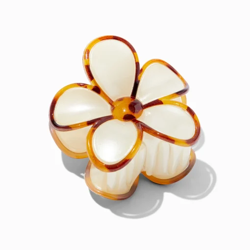Pince à cheveux fleurs linéaires crème et couleur écaille de tortue