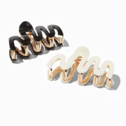 Pinces à cheveux ondulées noire et crème - Lot de 2