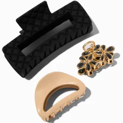 Pinces à cheveux variées matelassées noires - Lot de 3