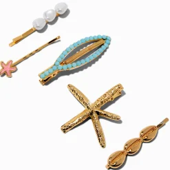 Épingles à cheveux et barrettes étoile de mer variées couleur dorée - Lot de 5