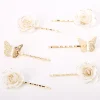 Épingles plates à fleurs et papillons couleur dorée - Blanc, lot de 6