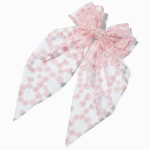 Pink Daisy Lace Hair Bow Clip